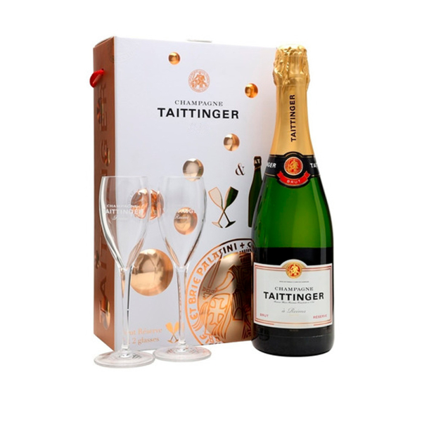 CHAMPAGNE TAITTINGER BRUT RESERVE + 2 COPAS C/ESTUCHE X 750ml