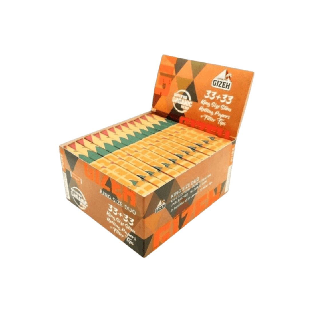 Gizeh King Size Duo Pure x33 papeles + 33 Tips — pack x25 und.